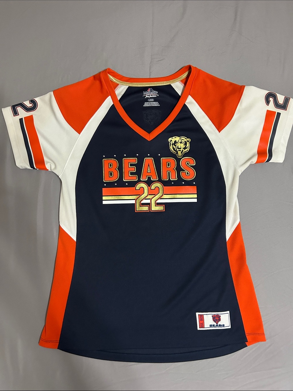 Majestic Women’s Bears Jersey in Navy, Orange & White #22